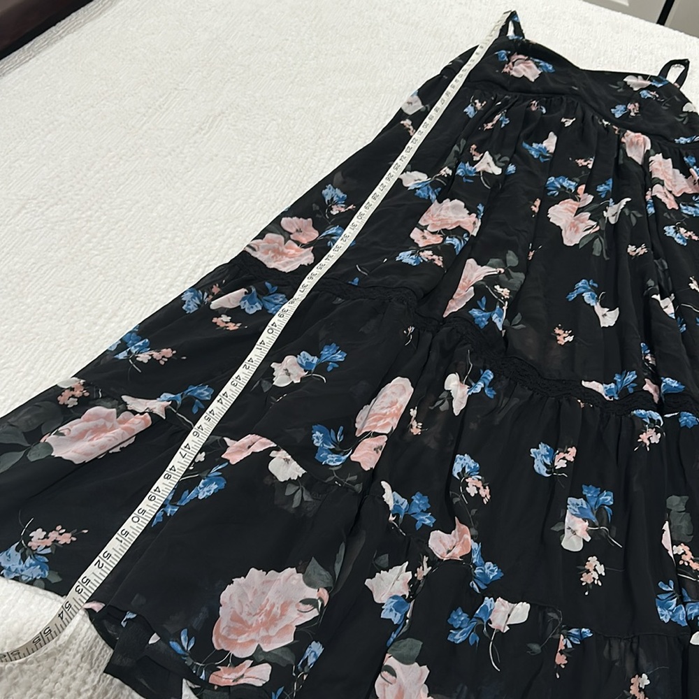 TORRID Black Floral Crochet Chiffon Tiered Maxi Dress Boho Babydoll Womens 1X - Picture 10 of 11